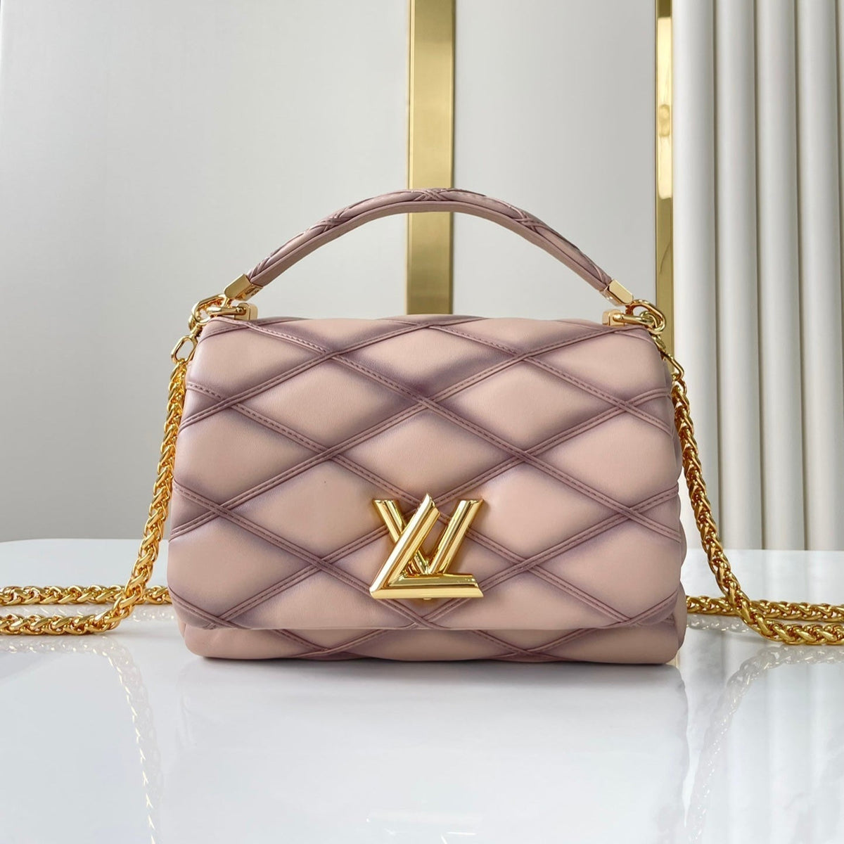 Louis Vuitton GO-14 mm 23 in Light Pink Quilted Lambskin Gold Hardwre Bag