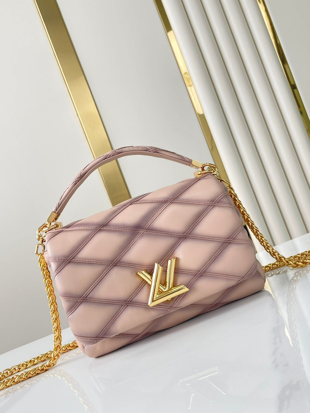 Louis Vuitton GO-14 mm 23 in Light Pink Quilted Lambskin Gold Hardwre Bag