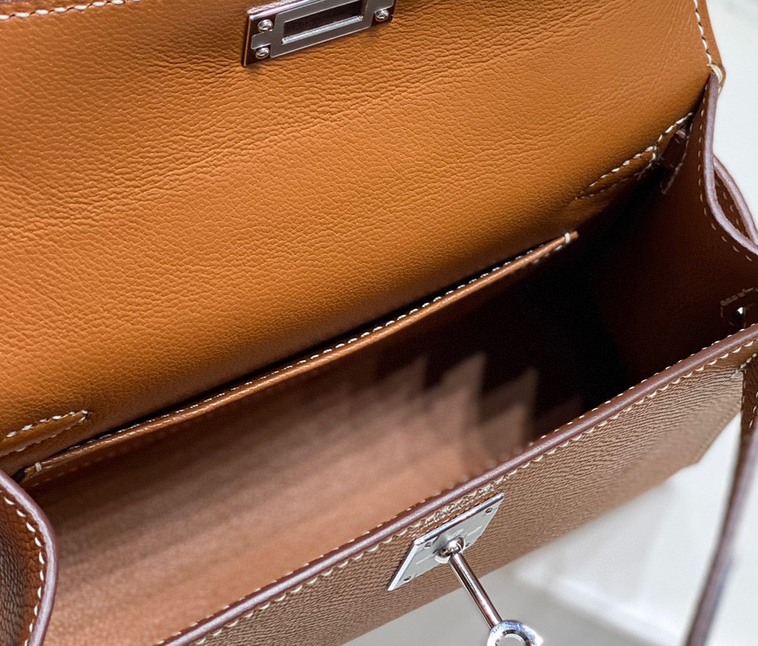 Hermes Kelly Mini 20 Golden Brown Epsom Silver Hardware Bag
