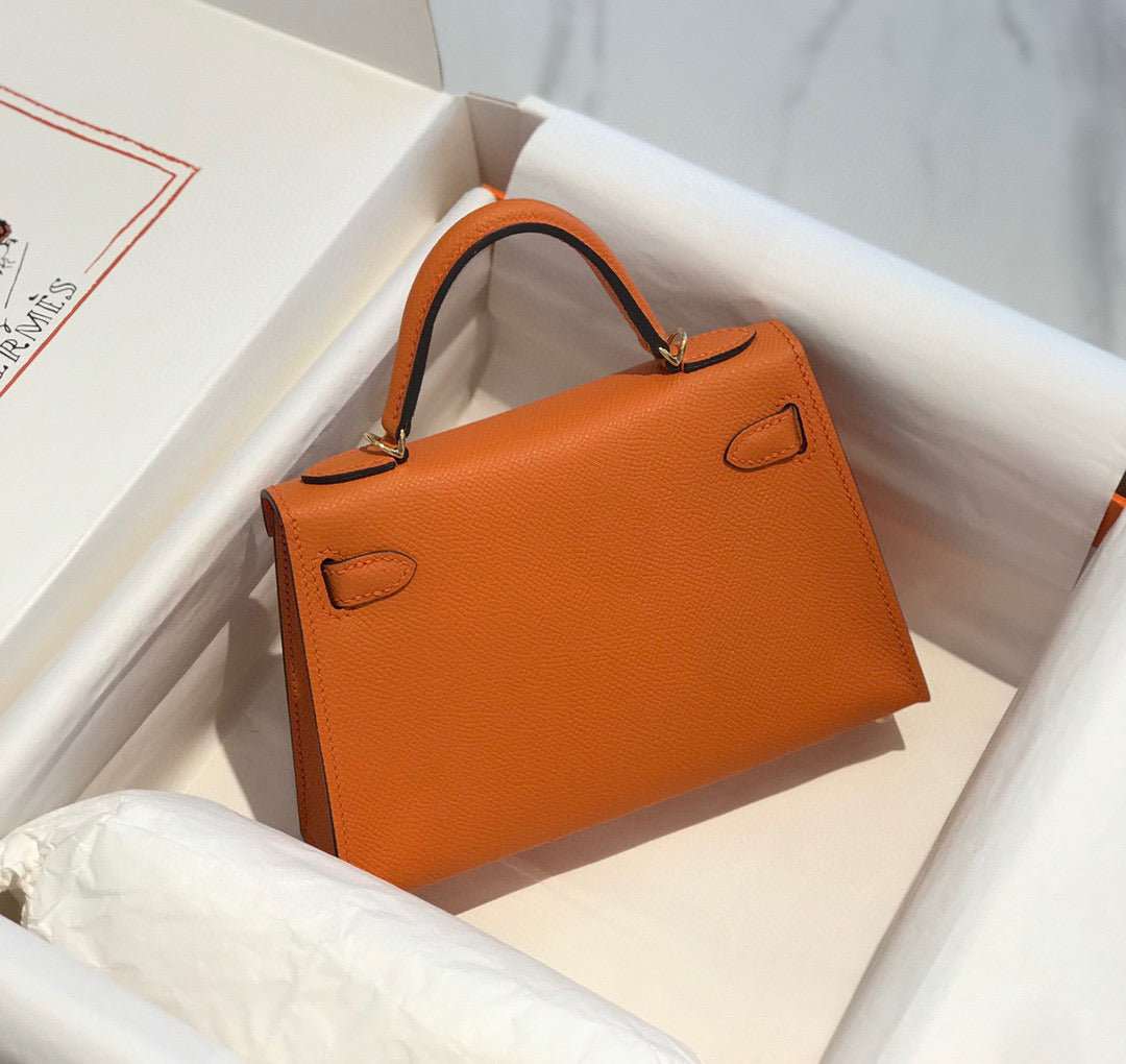 Hermes Kelly Mini 20 Orange Epsom Gold Hardware Bag