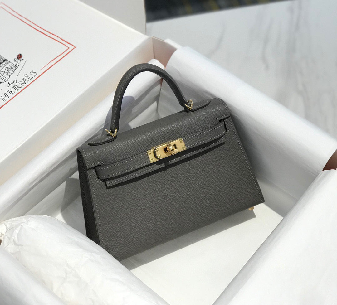 Hermes Kelly Mini 20 Dark Grey Epsom Gold Hardware Bag