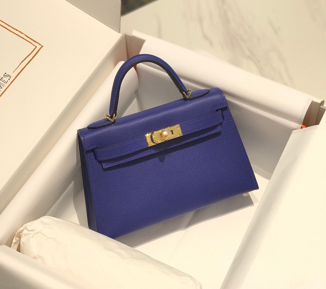 Hermes Kelly Mini 20 Blue Violet Epsom Gold Hardware Bag
