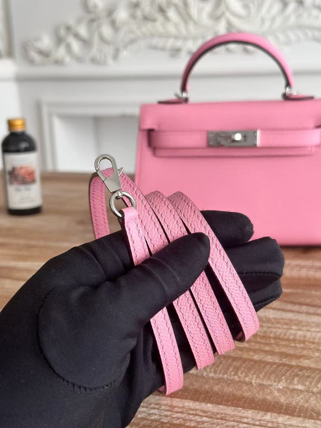Hermes Kelly Mini 19 Light Pink Calfskin Silver Hardware Bag