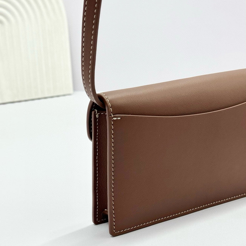 Loro Piana Extra Pochette 18 in Caramel Sugar Calfskin Gold Hardware Bag