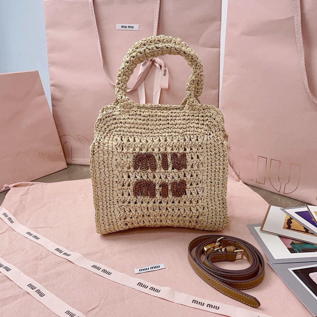 Crochet Tote Bag 23 in Natural Woven Raffia