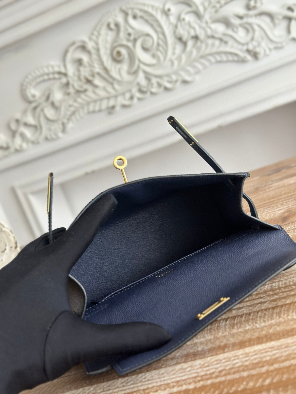 Hermes Kelly Mini Pochette 22 in Navy Blue Calfskin Bag