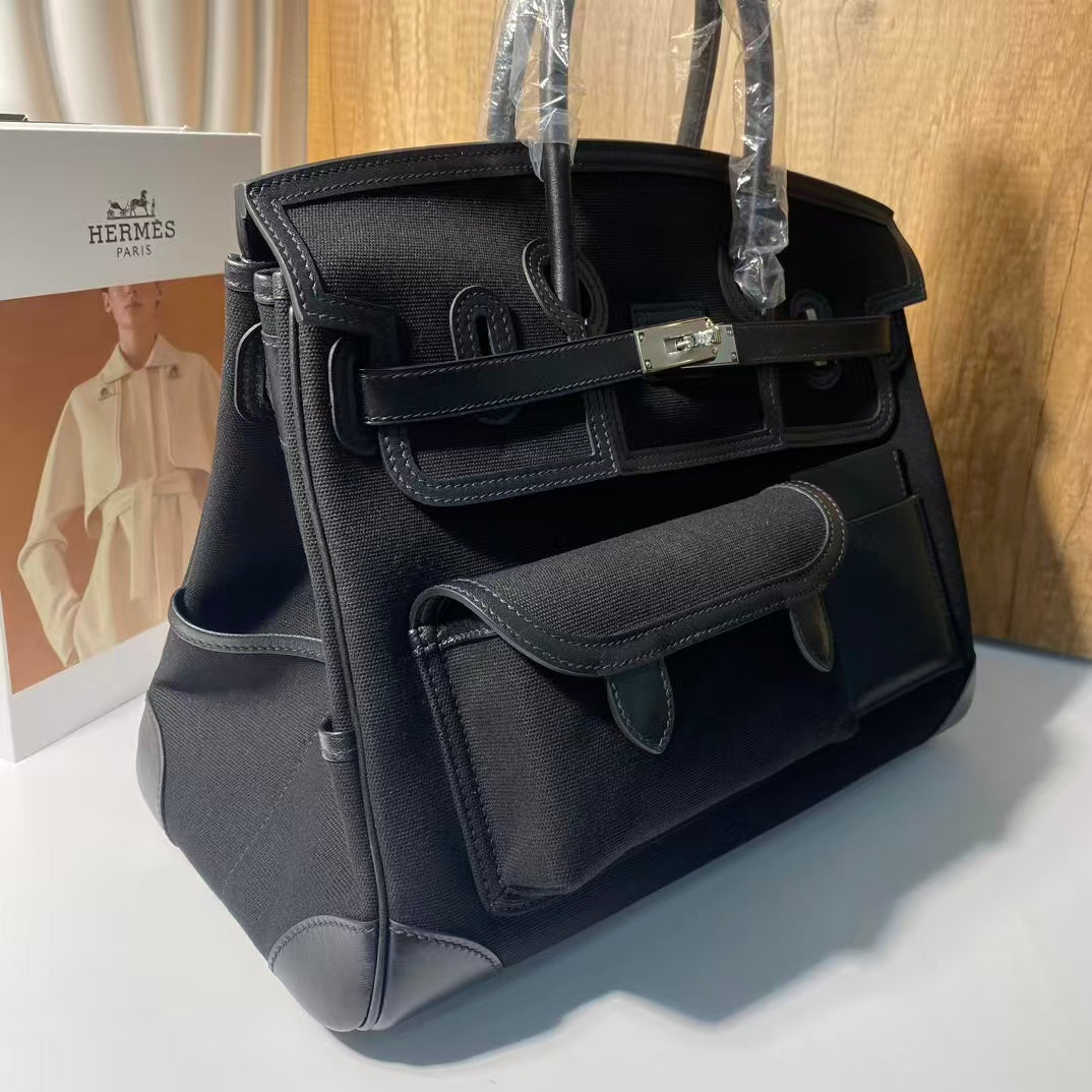 Hermes Birkin Cargo 35cm Black Canvas and Leather Silver Hardware Bag