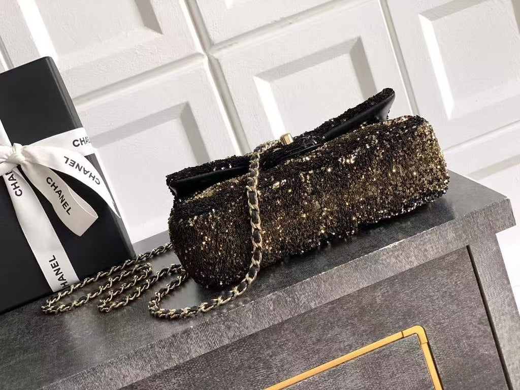 Chanel 20 Sequins Flap Bag in Black Mix Brown