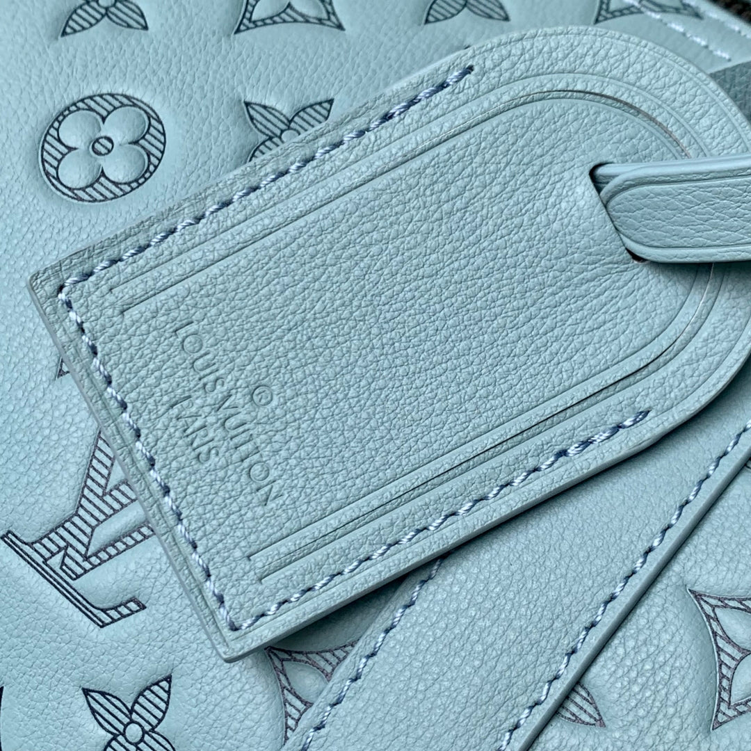 Louis Vuitton Keepall Bandoulière 50 in Sky Blue Monogram Shadow Embossed Calfskin Bag