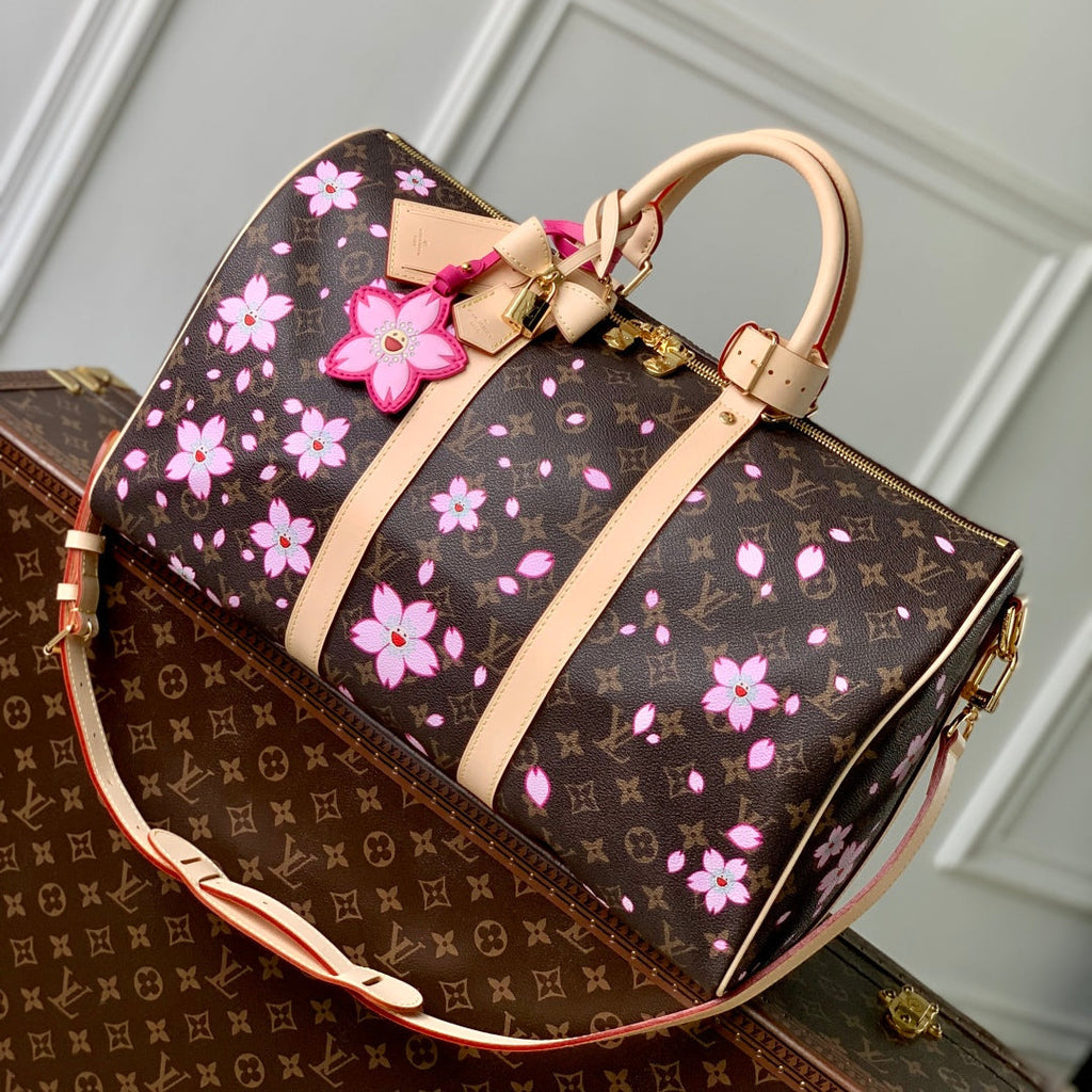 Louis Vuitton Keepall Bandoulière Cherry Blossom 45 in Sakura Brown Monogram Coated Canvas Bag