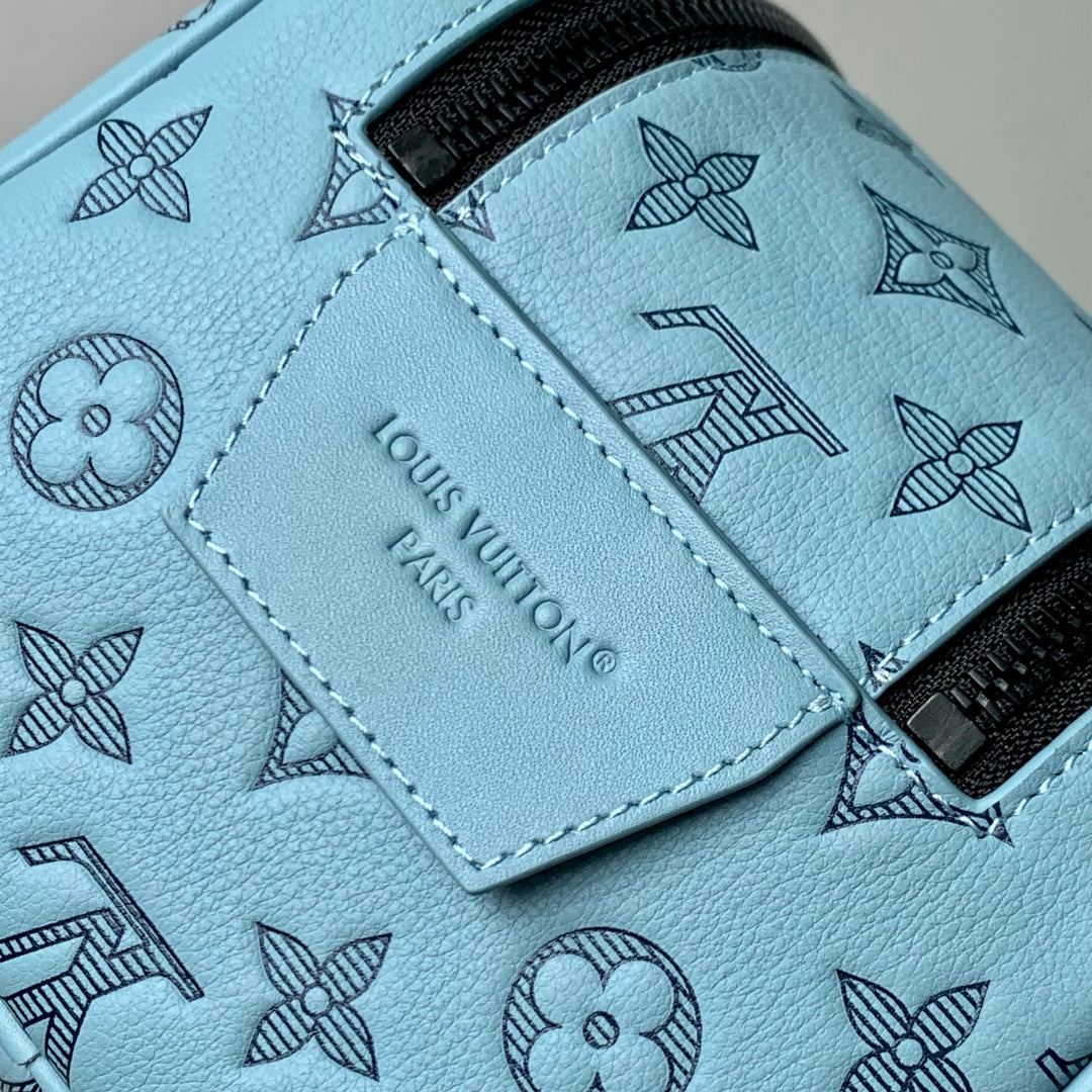 Louis Vuitton Dopp Kit 28 in Sky Blue Monogram Shadow Calfskin Embossed Logo Bag