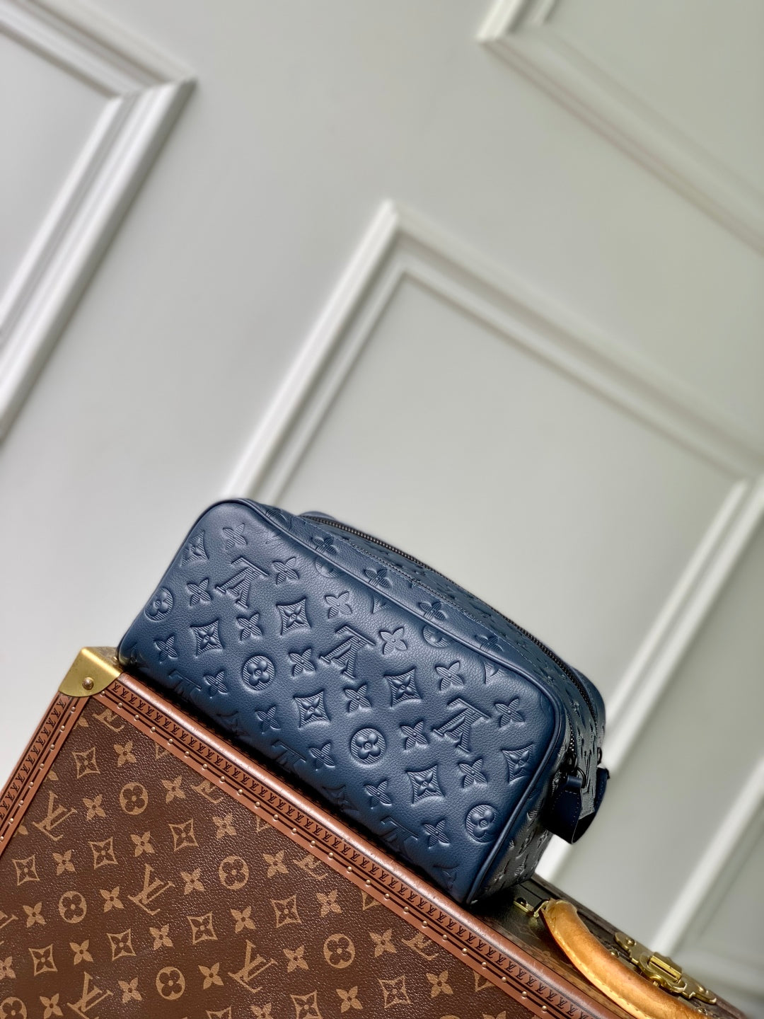 Louis Vuitton Dopp Kit 28 in Dark Blue Monogram Shadow Calfskin Bag