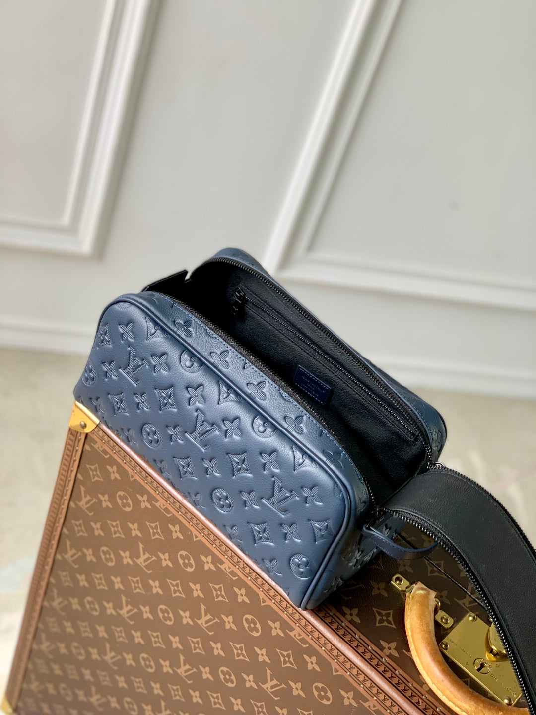 Louis Vuitton Dopp Kit 28 in Dark Blue Monogram Shadow Calfskin Bag