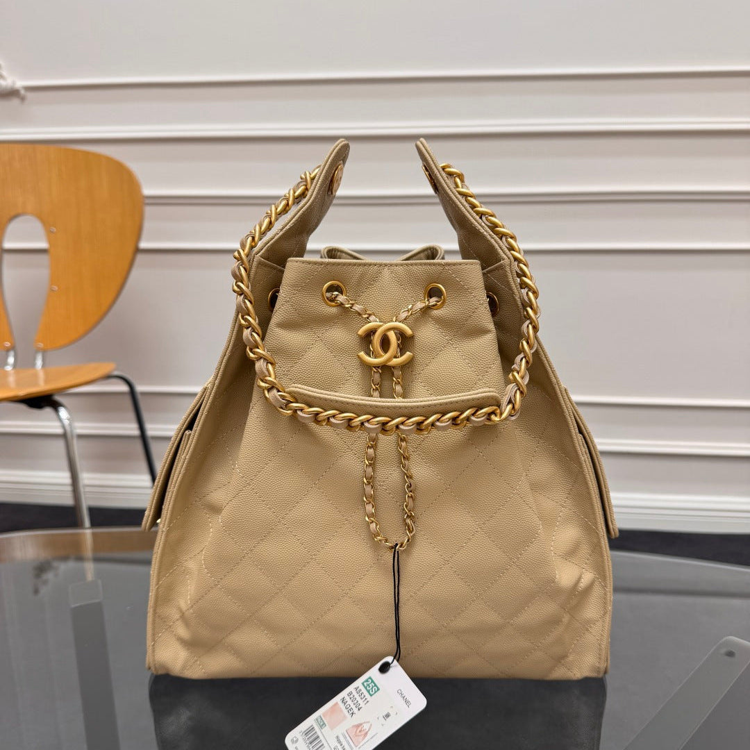 Chanel 25S Hobo Bag 40 in Golden Beige Caviar with Gold Hardware