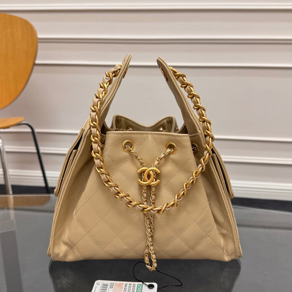 Chanel 25S Hobo Bag 30 in Golden Beige Caviar with Gold Hardware