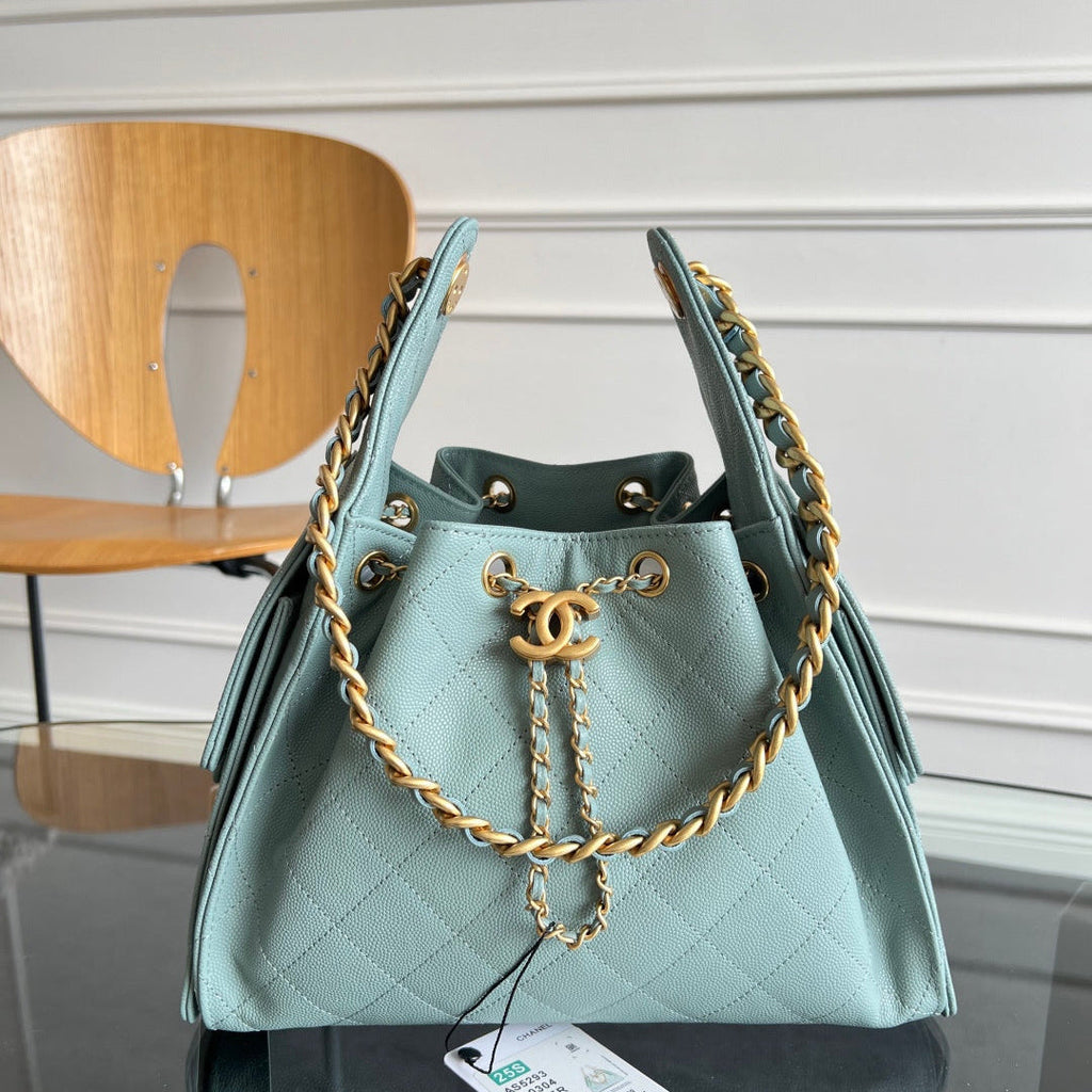Chanel 25S Hobo Bag 30 in Soft Teal Blue Caviar with Gold Hardware