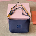 Chain Shoulder Bag 19 in Navy Blue Fabric Gold Hardware