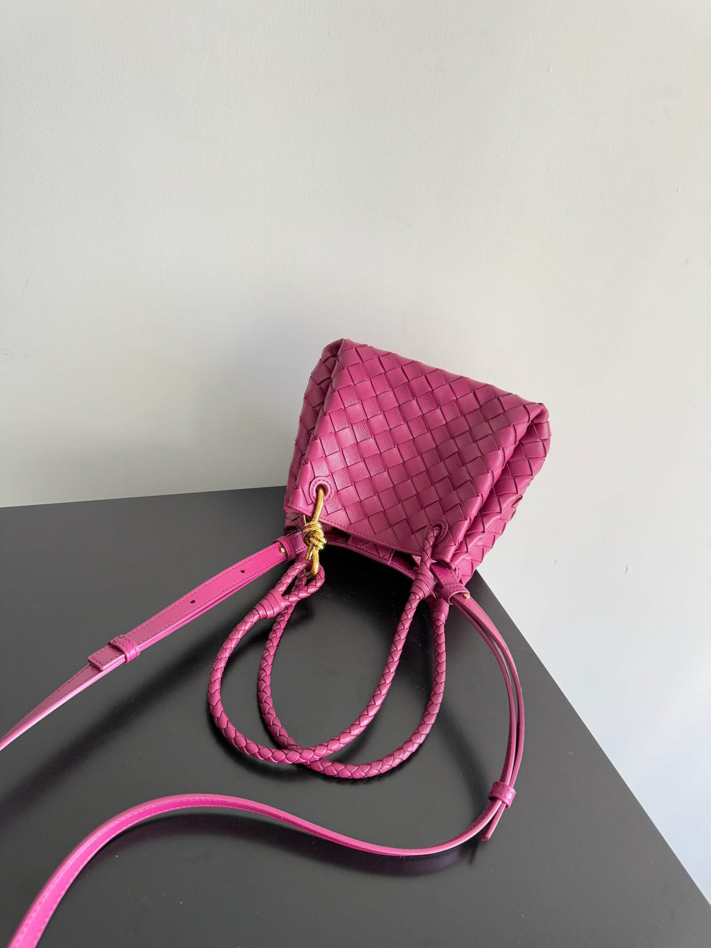 Bottega Veneta 25S Small Parachute 21 in Raspberry Pink Calfskin Gold Hardware Bag