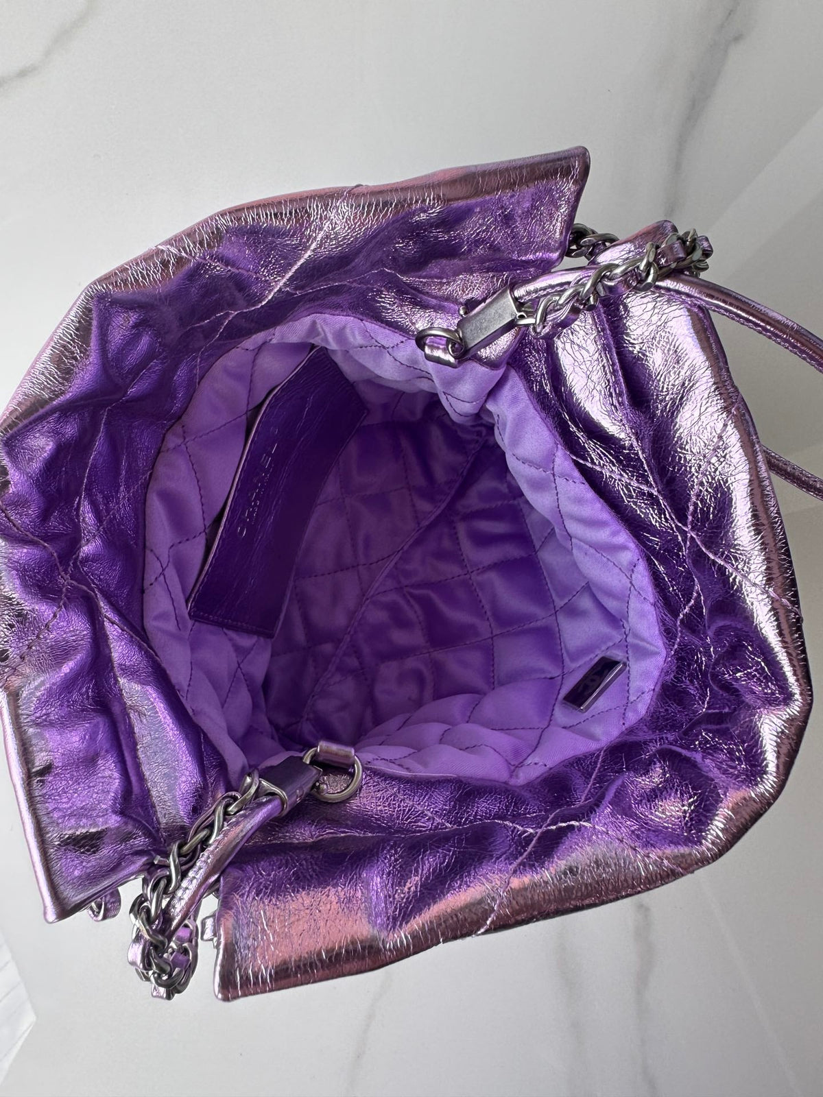 Chanel Mini 20 Bag in Violet Purple Metallic Lambskin