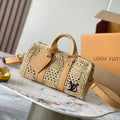 Louis Vuitton Keepall Bandoulière 25 in Beige Crocheted Raffia and Calfskin Trim Bag
