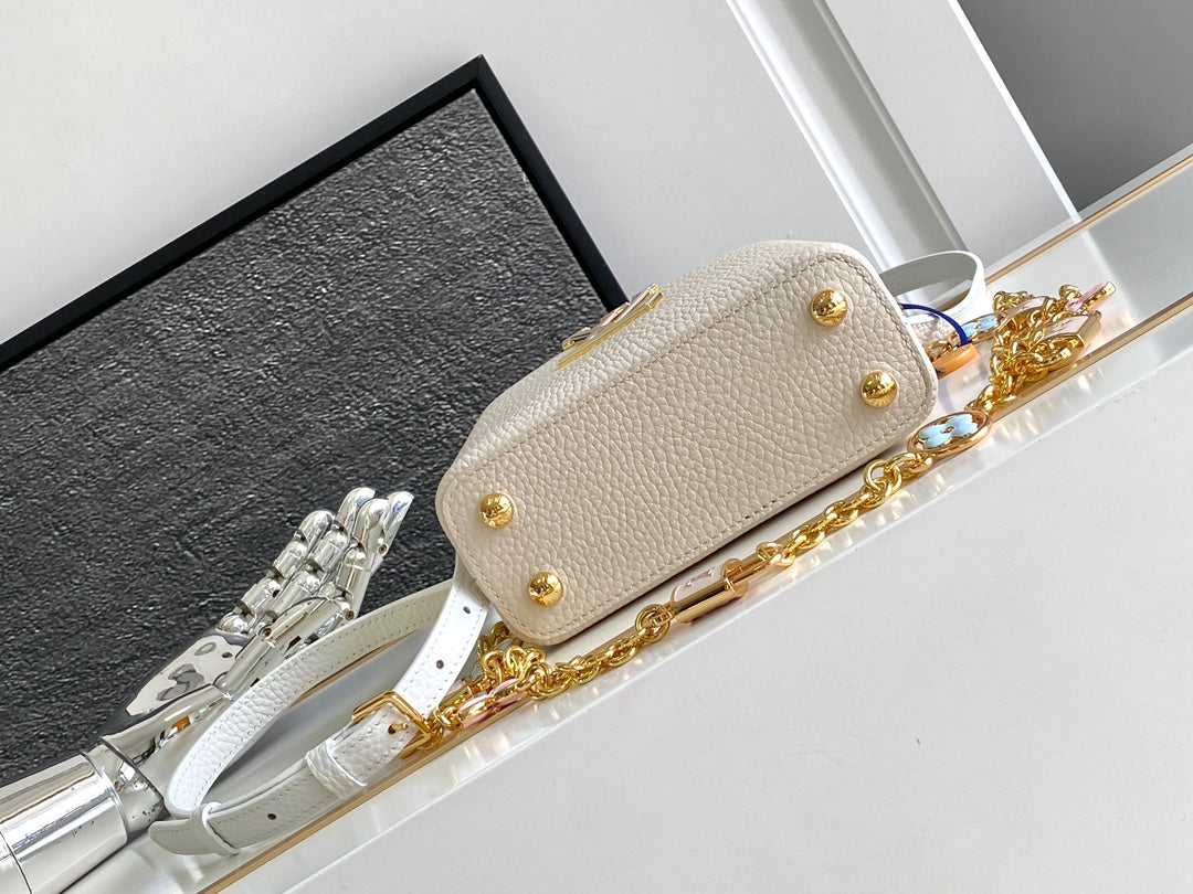 Louis Vuitton Capucines Nano 16 in Pearl White Mix Sky Blue Taurillon Gold Hardware Bag