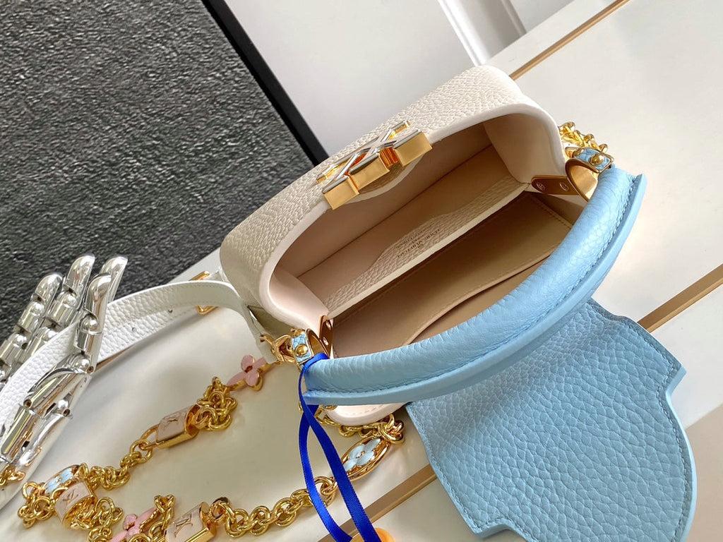 Louis Vuitton Capucines Nano 16 in Pearl White Mix Sky Blue Taurillon Gold Hardware Bag