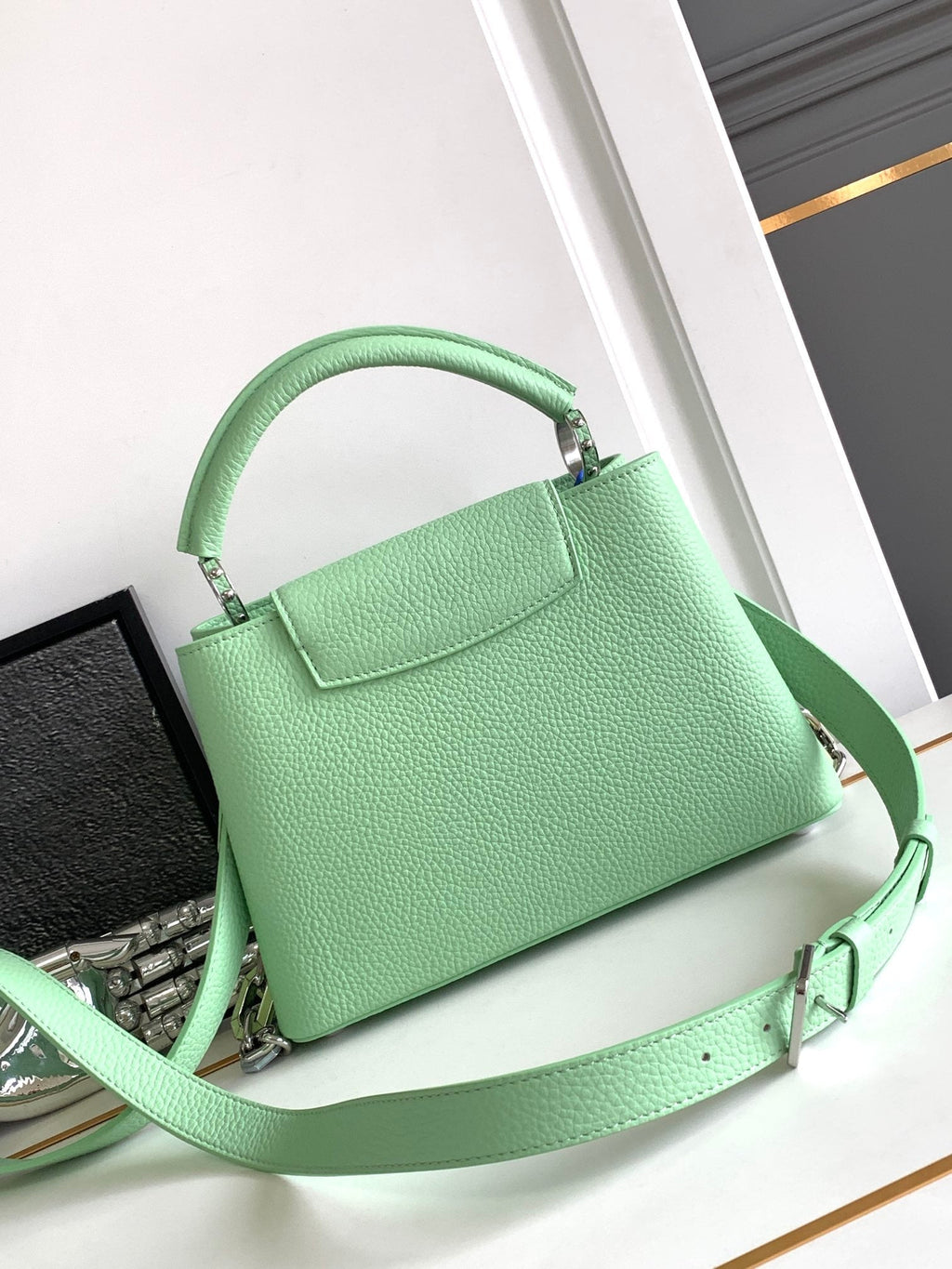 Louis Vuitton Capucines BB 27 in Light Green Taurillon Silver Hardware Bag