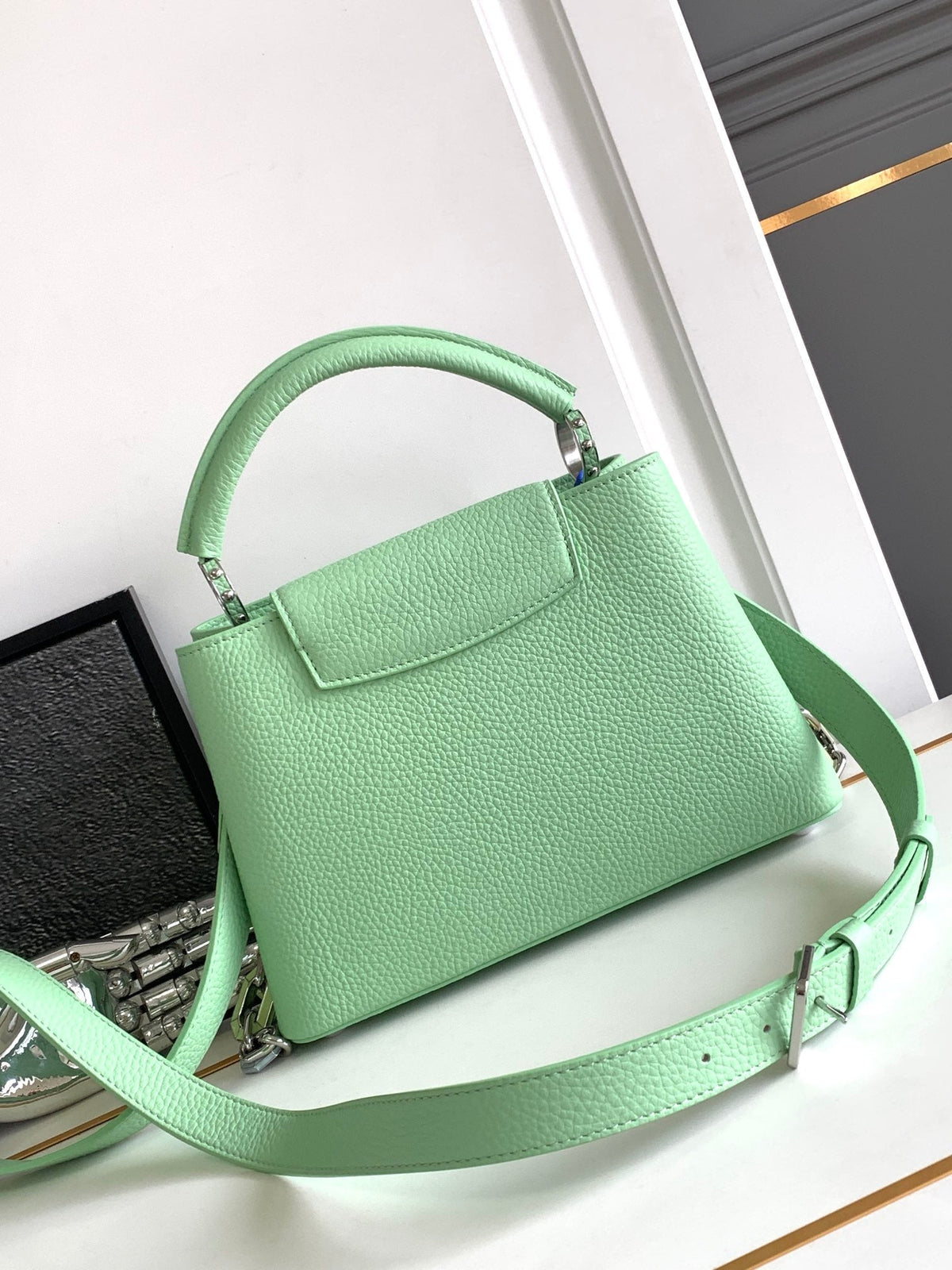 Louis Vuitton Capucines BB 27 in Light Green Taurillon Silver Hardware Bag