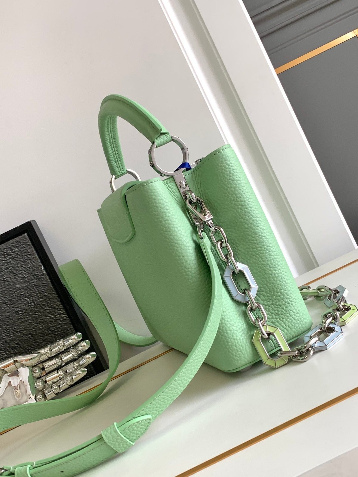 Louis Vuitton Capucines BB 27 in Light Green Taurillon Silver Hardware Bag