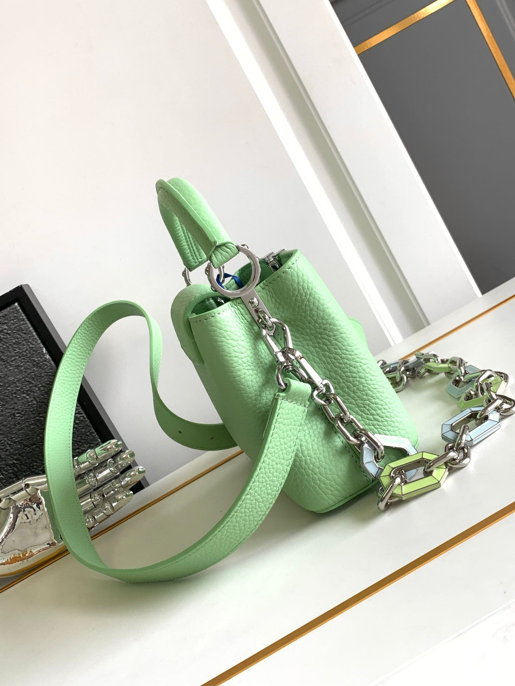 Louis Vuitton Capucines Mini 21 in Light Green Taurillon Silver Hardware Bag
