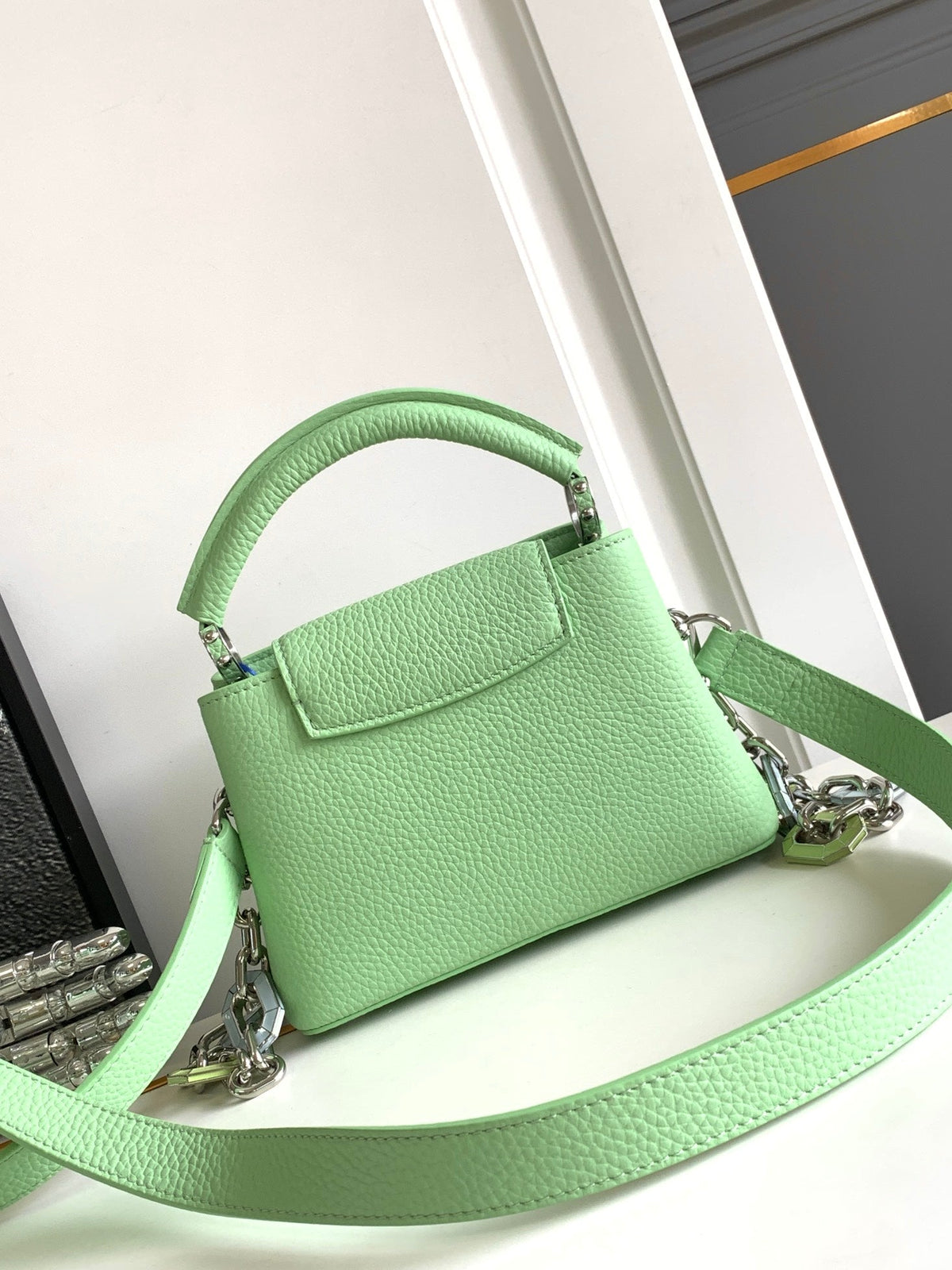 Louis Vuitton Capucines Mini 21 in Light Green Taurillon Silver Hardware Bag