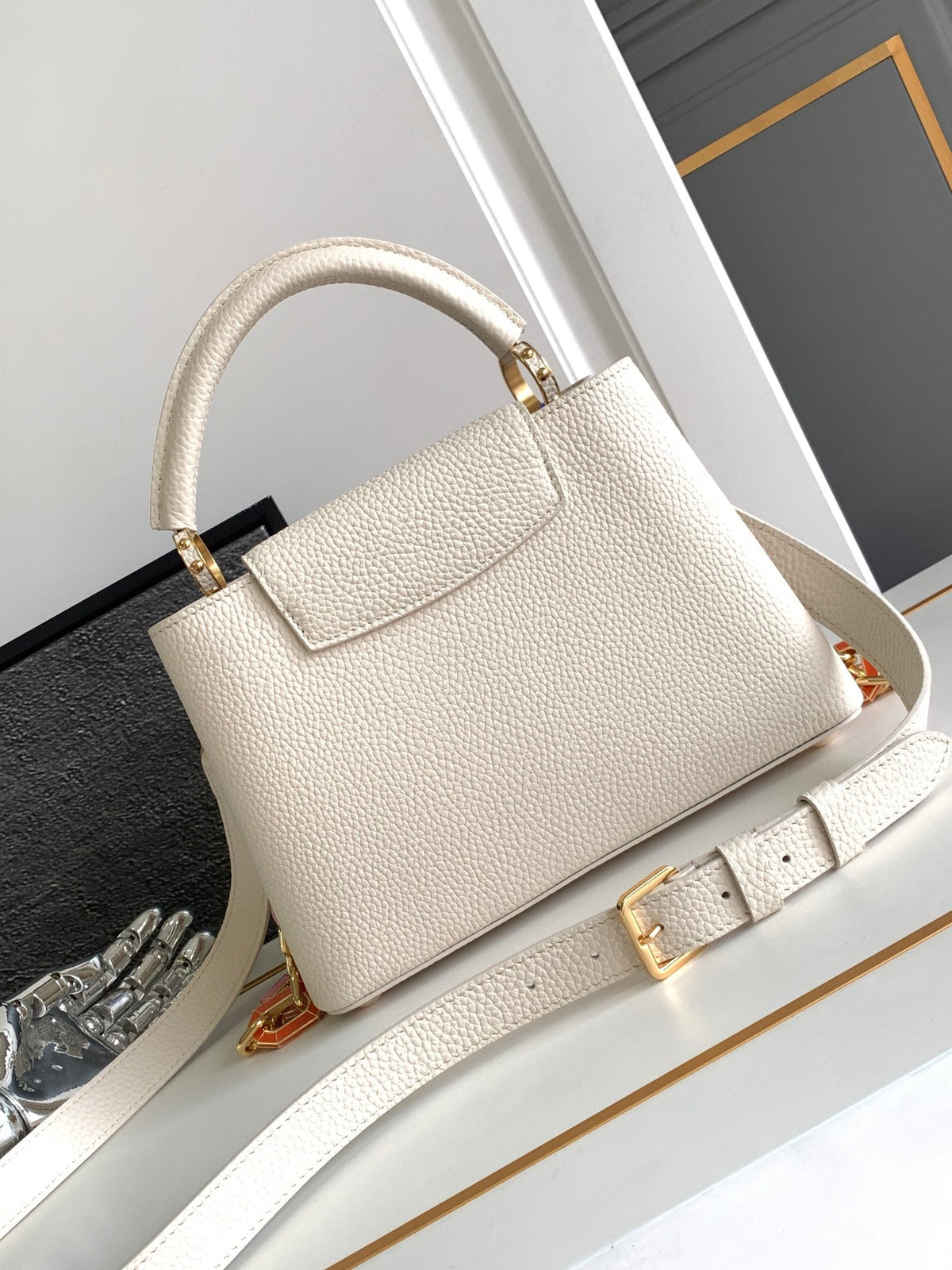 Louis Vuitton Capucines BB 27 in Pearl White Taurillon Gold Hardware Bag