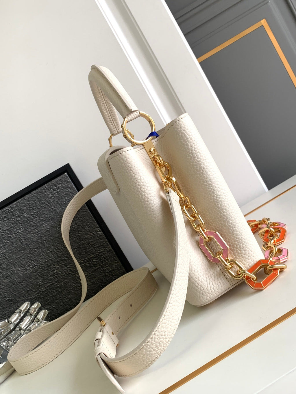 Louis Vuitton Capucines BB 27 in Pearl White Taurillon Gold Hardware Bag