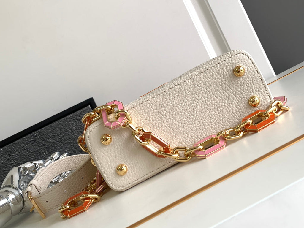 Louis Vuitton Capucines Mini 21 in Pearl White Taurillon Gold Hardware Bag