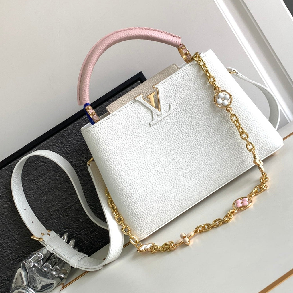 Louis Vuitton Capucines BB 27 in White Mix Pink and Beige Taurillon Gold Hardware Bag