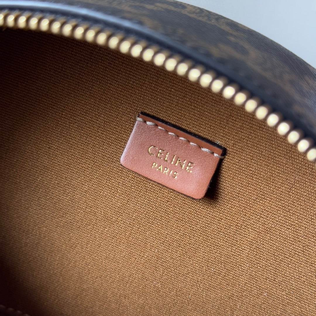 Celine Half Moon Case 18 in Black Triomphe Canvas and Bronze Brown Calfskin