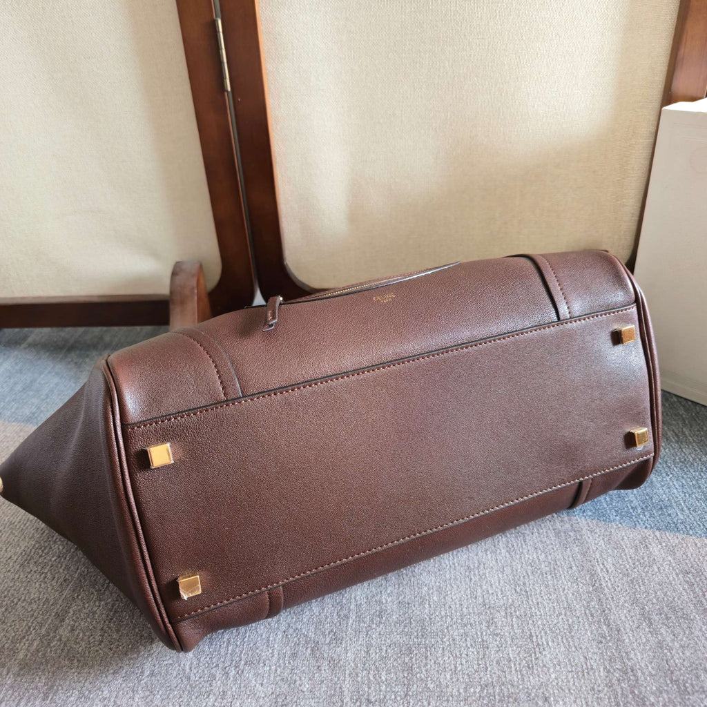 Celine 25S Medium Smiling New Luggage 36mm in Syrah Red Supple Shiny Lambskin Bag