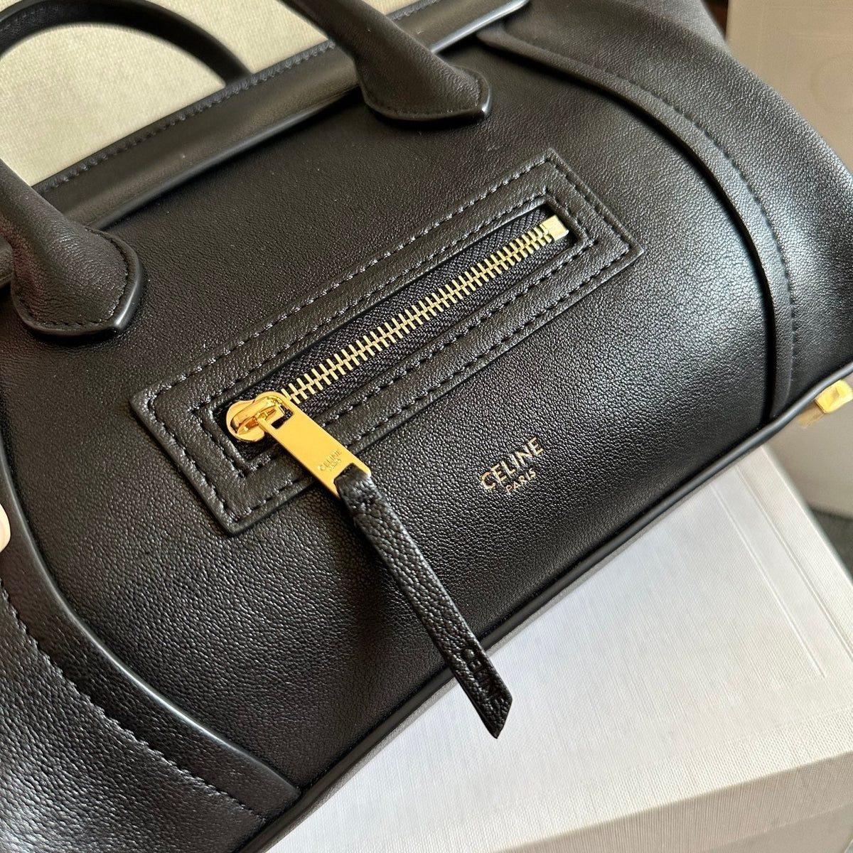 Celine 25S New Luggage 36mm in Black Calfskin Gold Hardware Bag