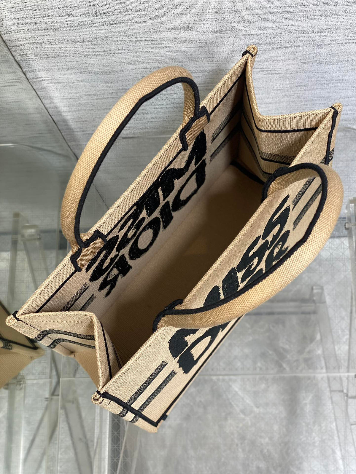 Book Tote 36 Beige and Black Miss Dior Graffiti Embroidery