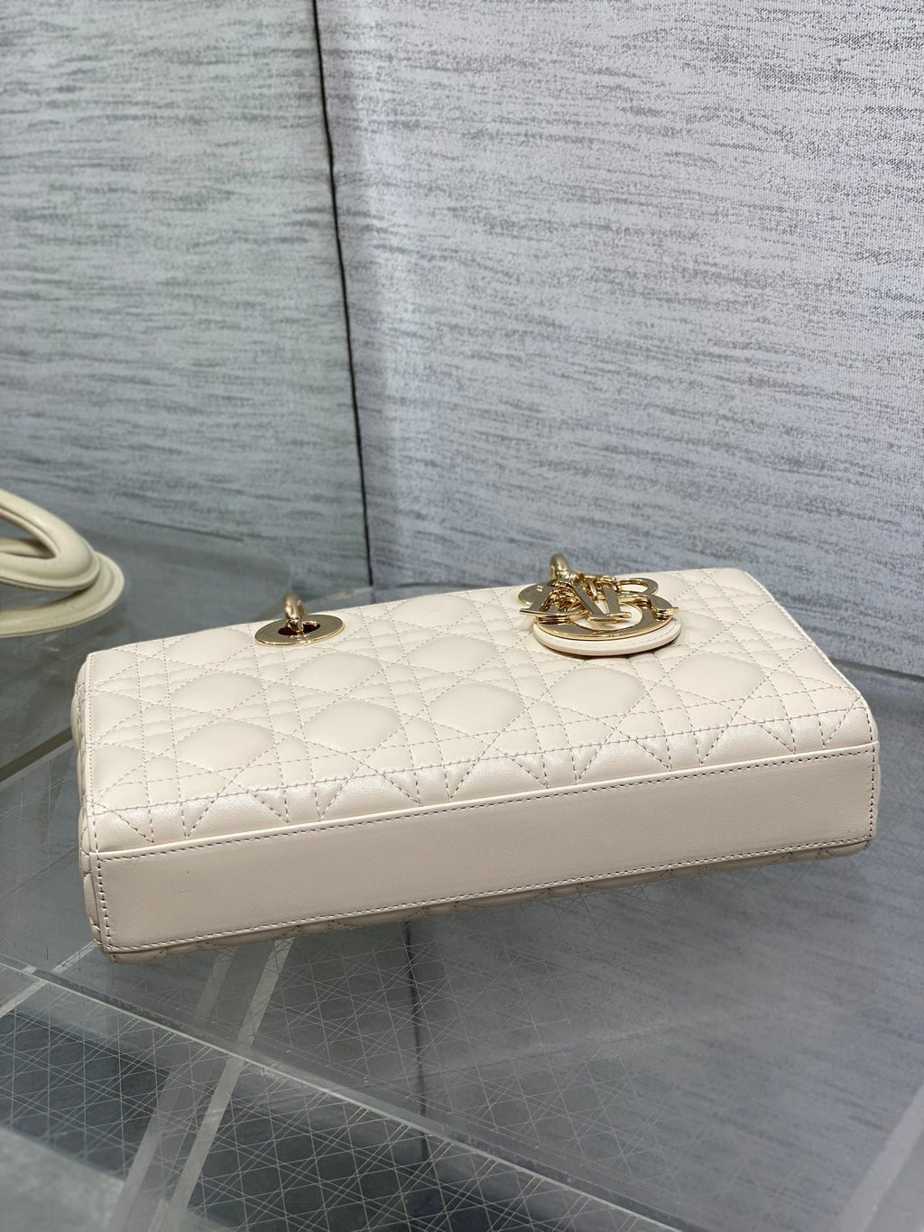 Dior 25S Medium Lady D-Joy 26 in Beige Lambskin Gold Hardwre Bag