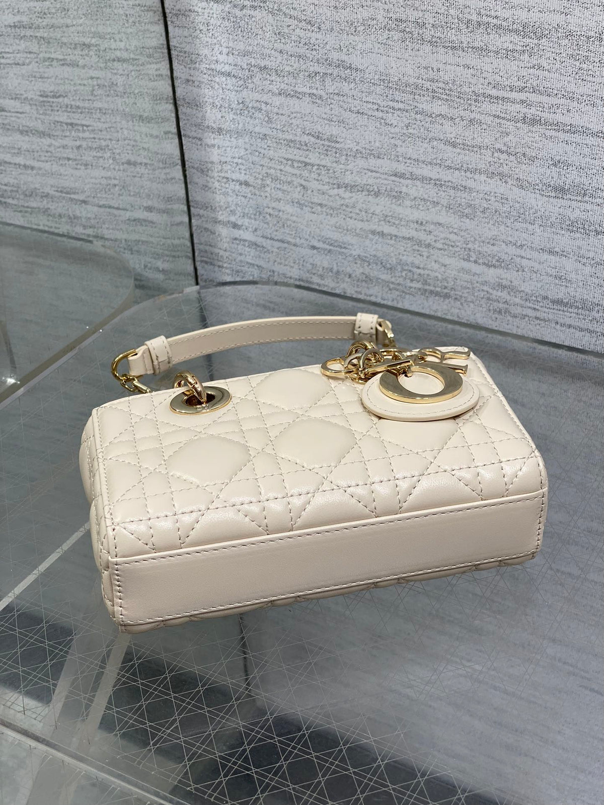 Dior 25S Micro Lady D-Joy 16 in Beige Lambskin Gold Hardware Bag