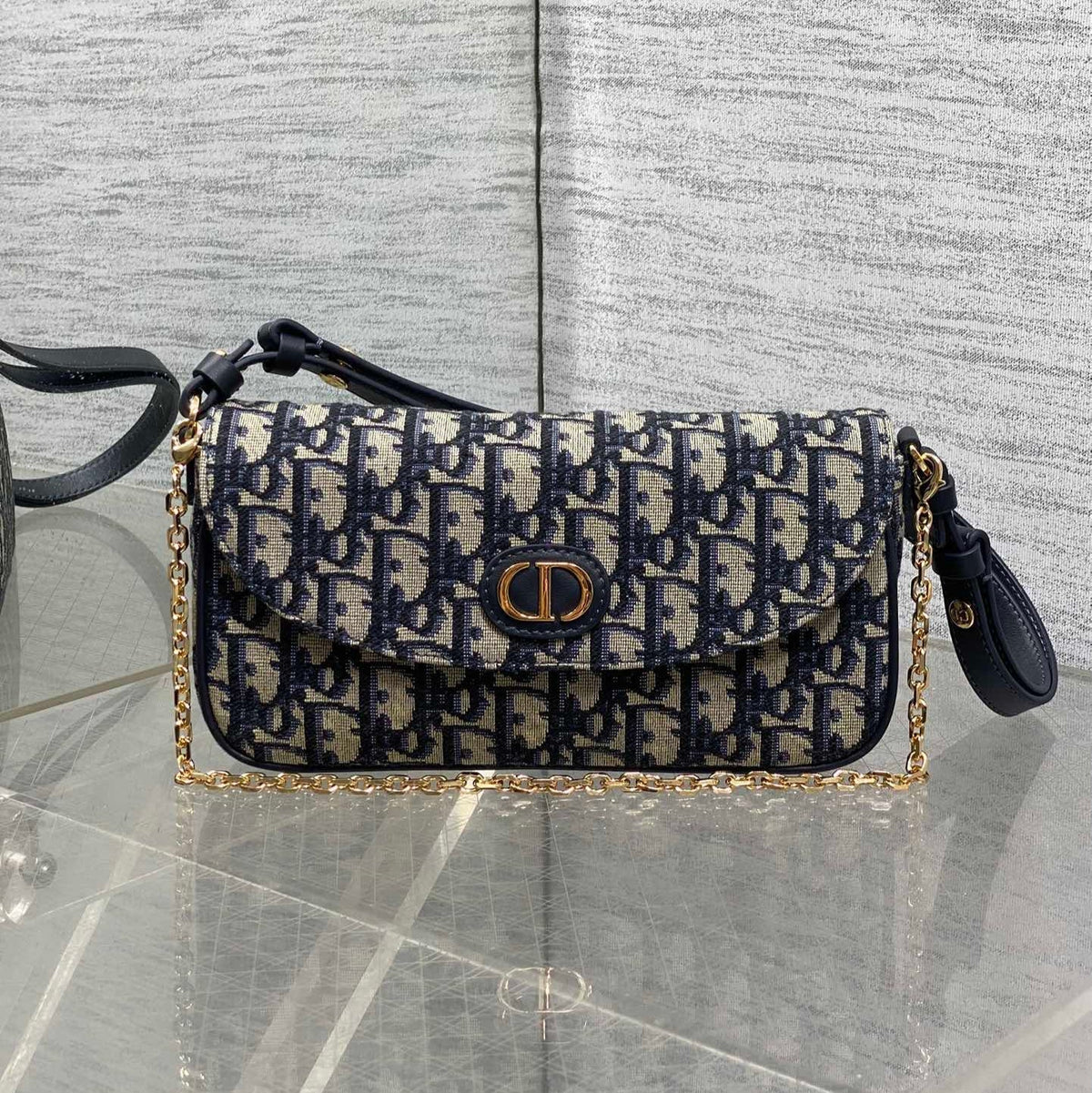 Dior 25S 30 Montaigne Avenue Bag 23 in Blue Canvas Oblique Jacquard