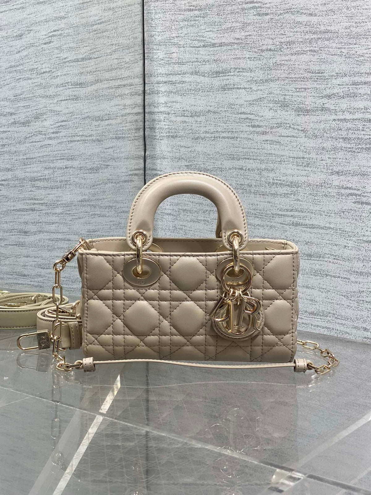 Dior 25S Micro Lady D-Joy 19 in Powder Beige Calfskin Gold Hardwre Bag