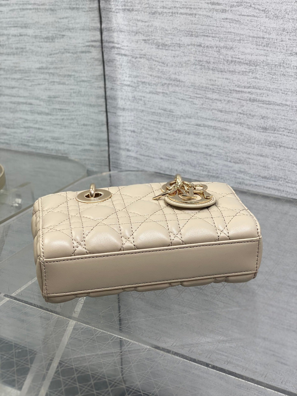 Dior 25S Micro Lady D-Joy 19 in Powder Beige Calfskin Gold Hardwre Bag