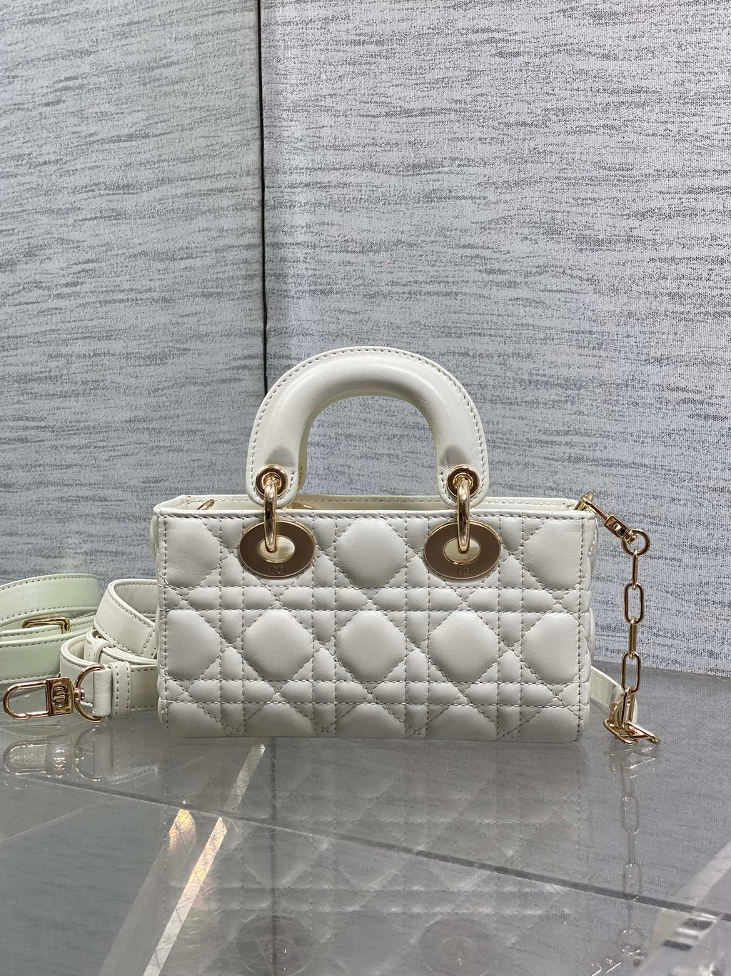 Dior 25S Micro Lady D-Joy 19 in Ivory Calfskin Gold Hardwre Bag