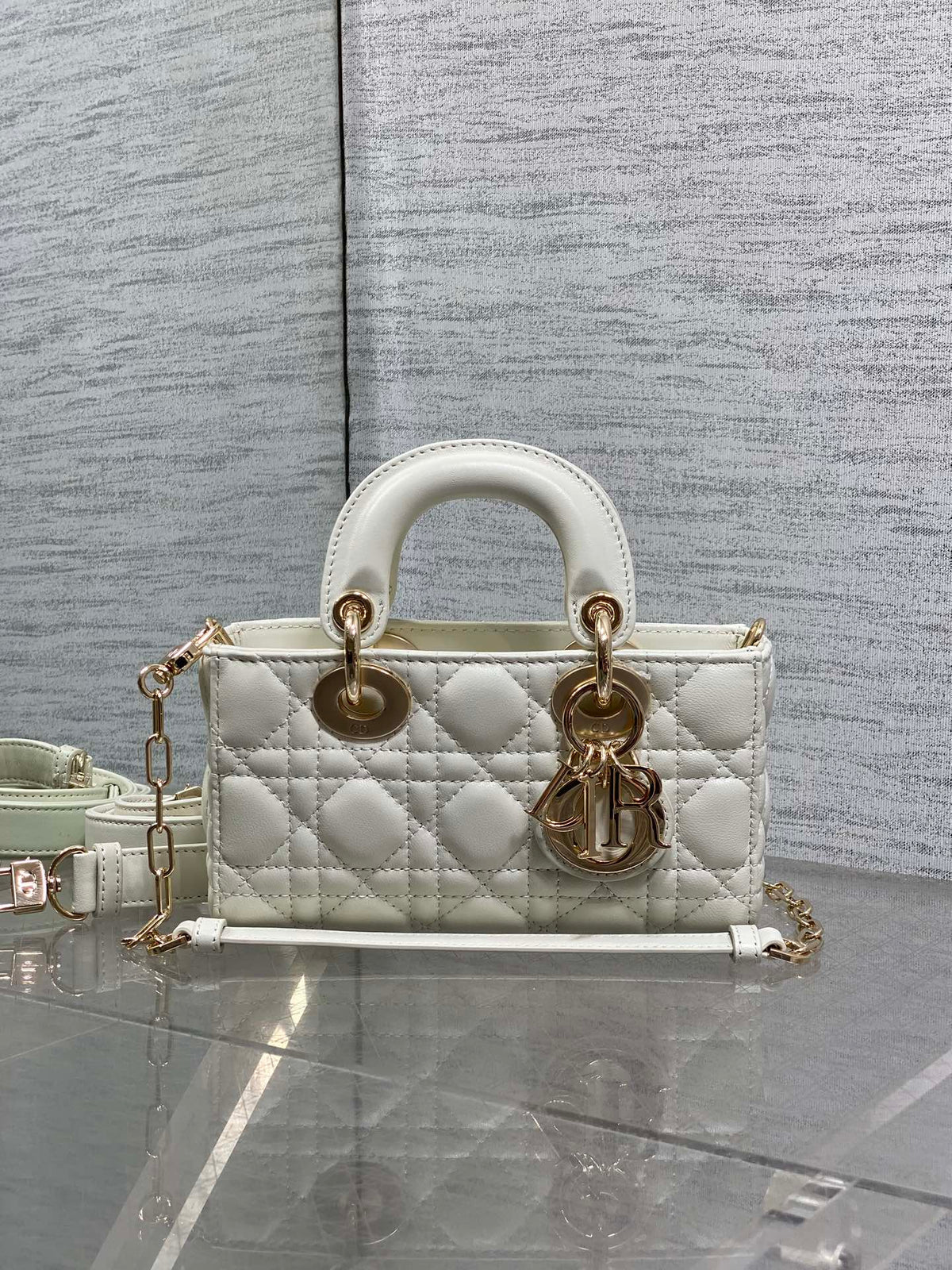 Dior 25S Micro Lady D-Joy 19 in Ivory Calfskin Gold Hardware Bag