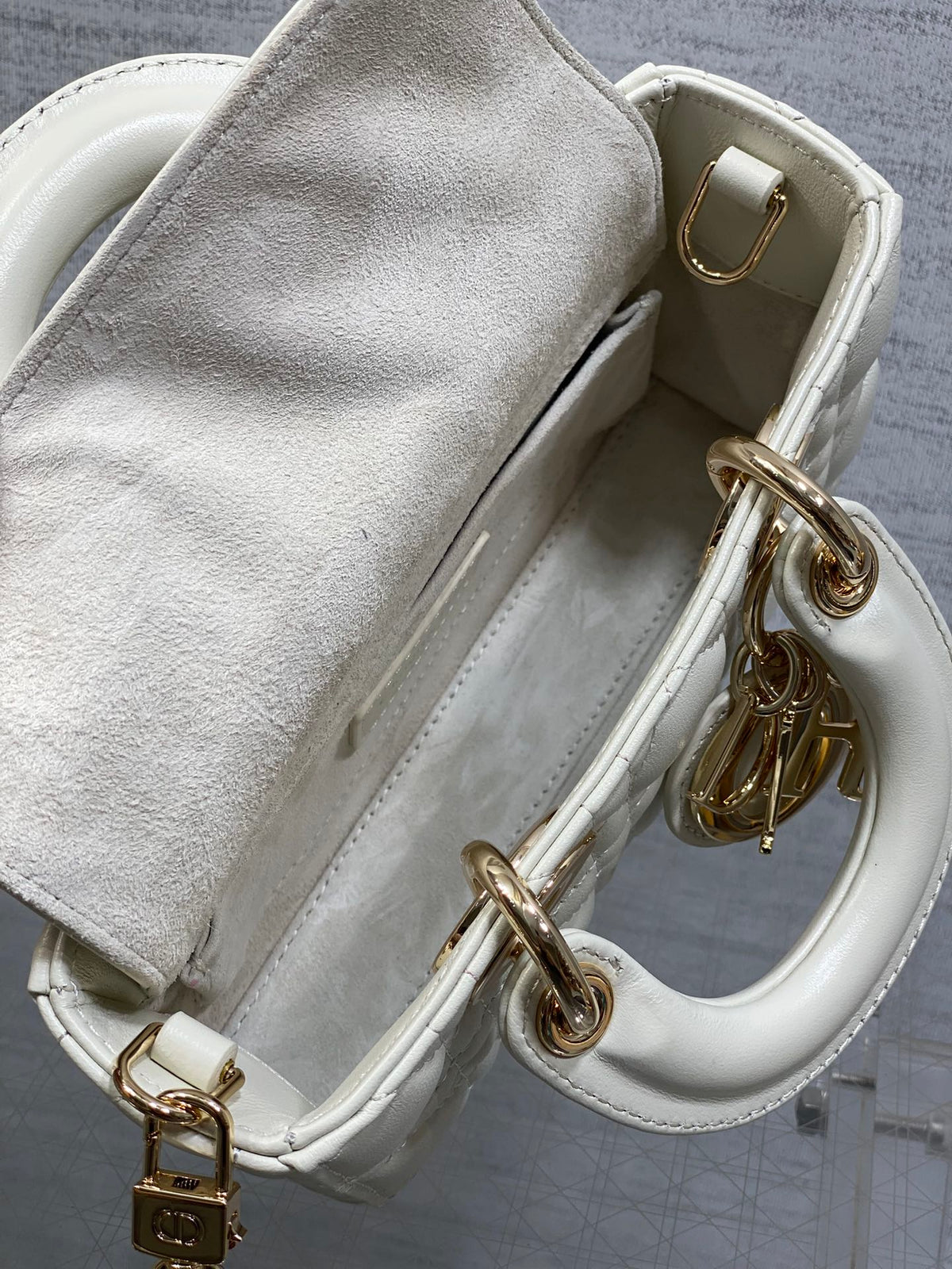 Dior 25S Micro Lady D-Joy 19 in Ivory Calfskin Gold Hardware Bag