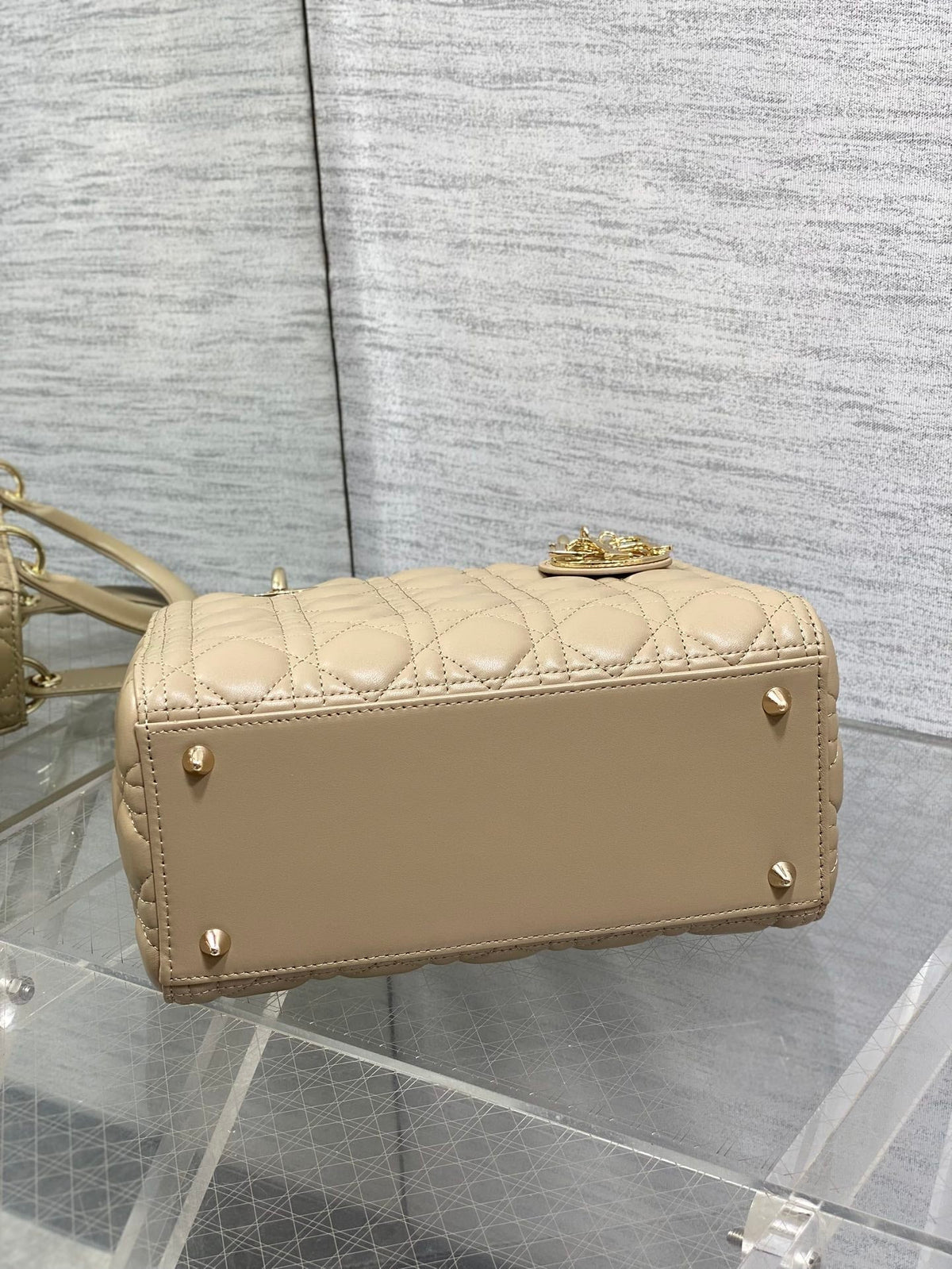 Dior 25S Medium Lady Bag 24 in Powder Beige Calfskin Gold Hardware