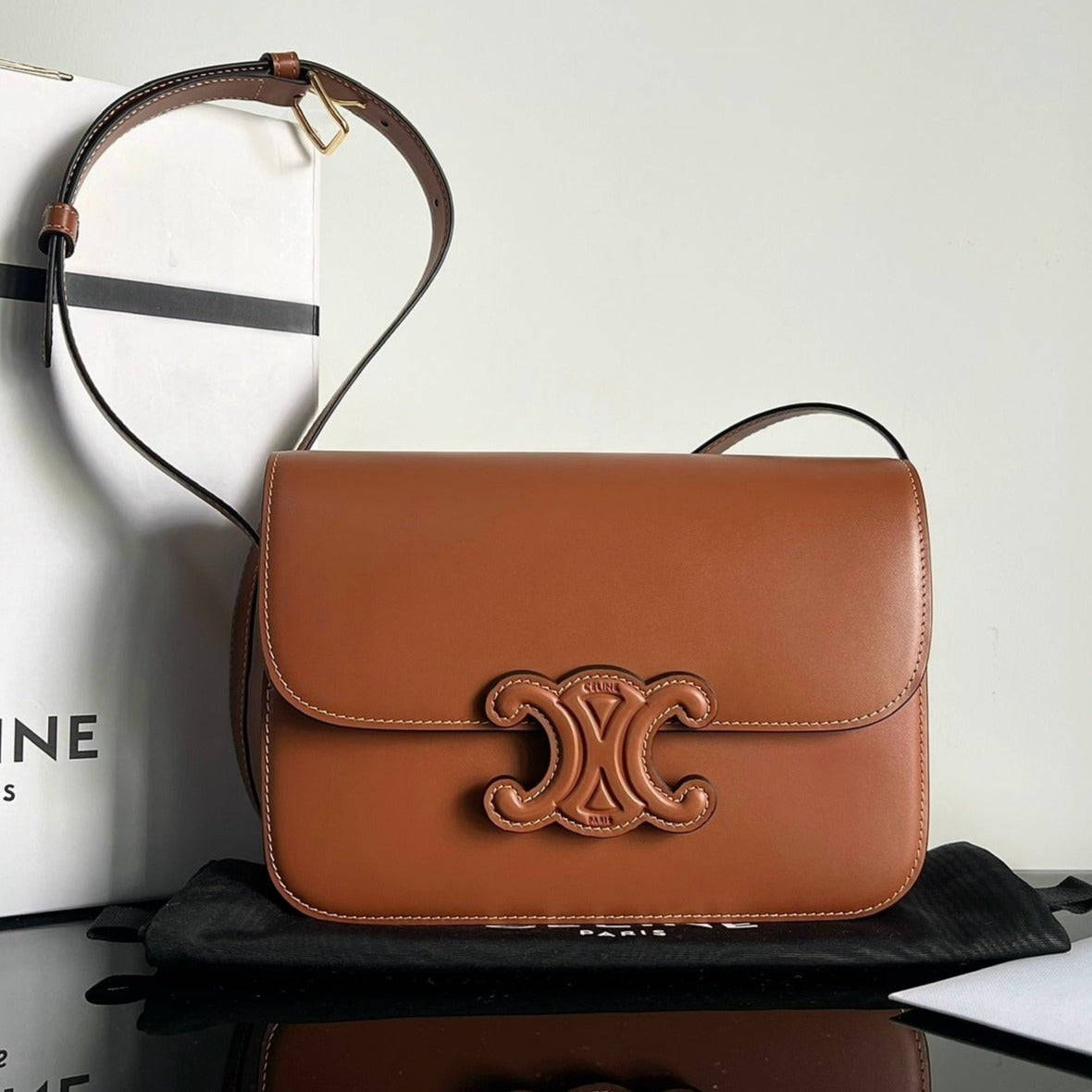 Celine Classique Triomphe 22 Tan Smooth Calfskin Bag