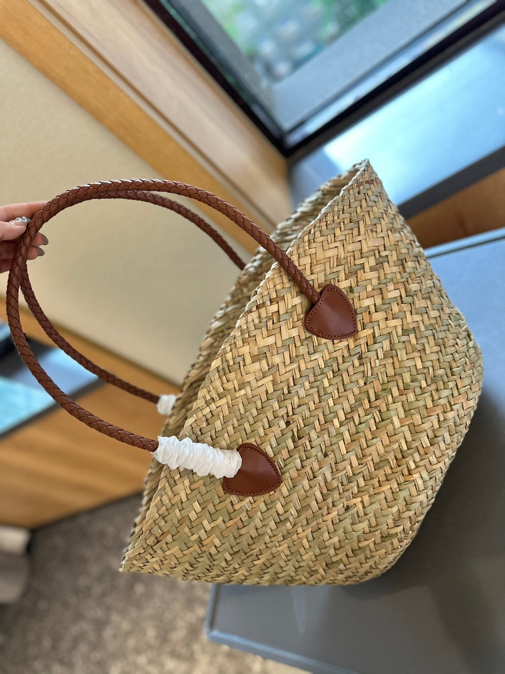 Basket 28 Bag in Beige Straw Woven